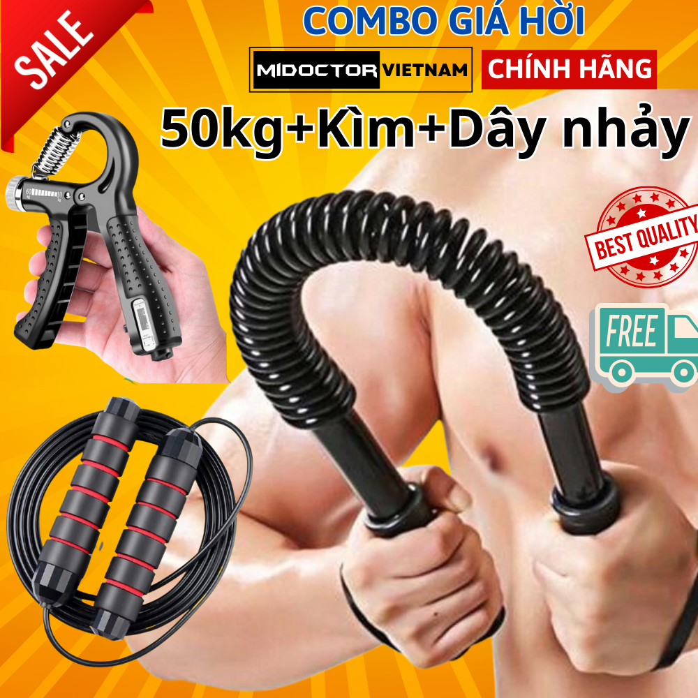 Gậy bẻ lò xo 5kg 10kg 20kg Dành Cho Bé Trẻ Em 30kg 40kg 50kg 60kg 100kg tập cơ tay - Hãng miDoctor - Combo Gậy 50KgKìm Đêm SốDây nhảy