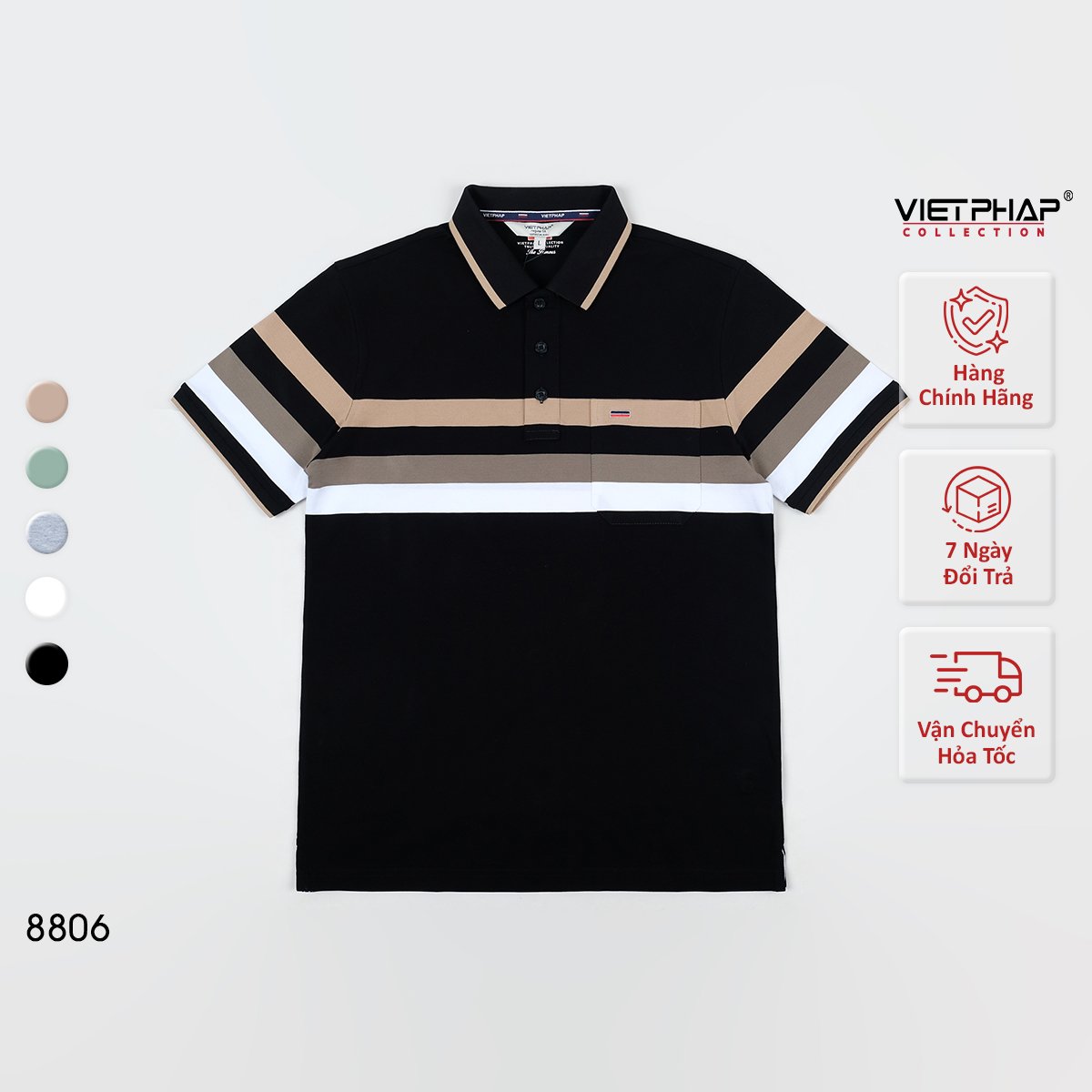Áo Polo Nam VIỆT PHÁP Form Luxury - Thun Cá sấu Sọc , lịch lãm, sang trọng  8806