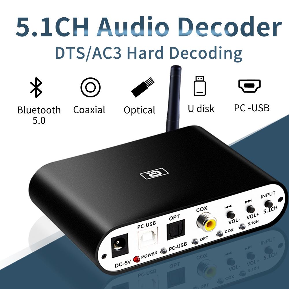 DA615U 5.1CH Bộ giải mã âm thanh Bộ thu Bluetooth 5.0 DAC Bộ chuyển đổi âm thanh không dây Quang học đồng trục U play PC-USB DAC DTS Upgrade