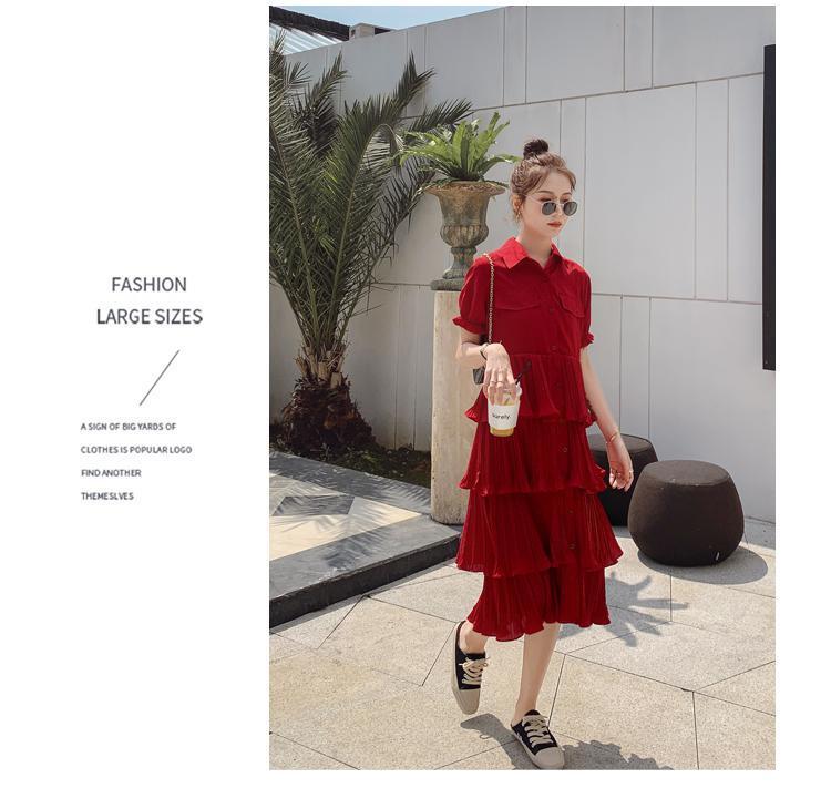 SHUANGYAN Blue Sea Yueno Fairy Mori Dress Platterone váy mối tình đầu màu đỏ 2023 mùa hè khí chất bánh váy chiffon đầm