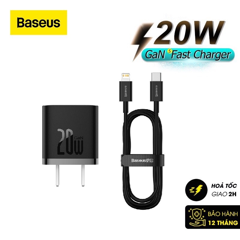 Cốc Sạc Nhanh Cho Iphone 20W Baseus Gan5 Fast Charger - Công Nghệ Power Delivery 3.0 Qc 3.0 - Tích Hợp Chip Thông Minh - Công Nghệ Kiểm Soát Nhiệt Độ Bct - Hàng Chính Hãng - Combo Gan5 20W Đen