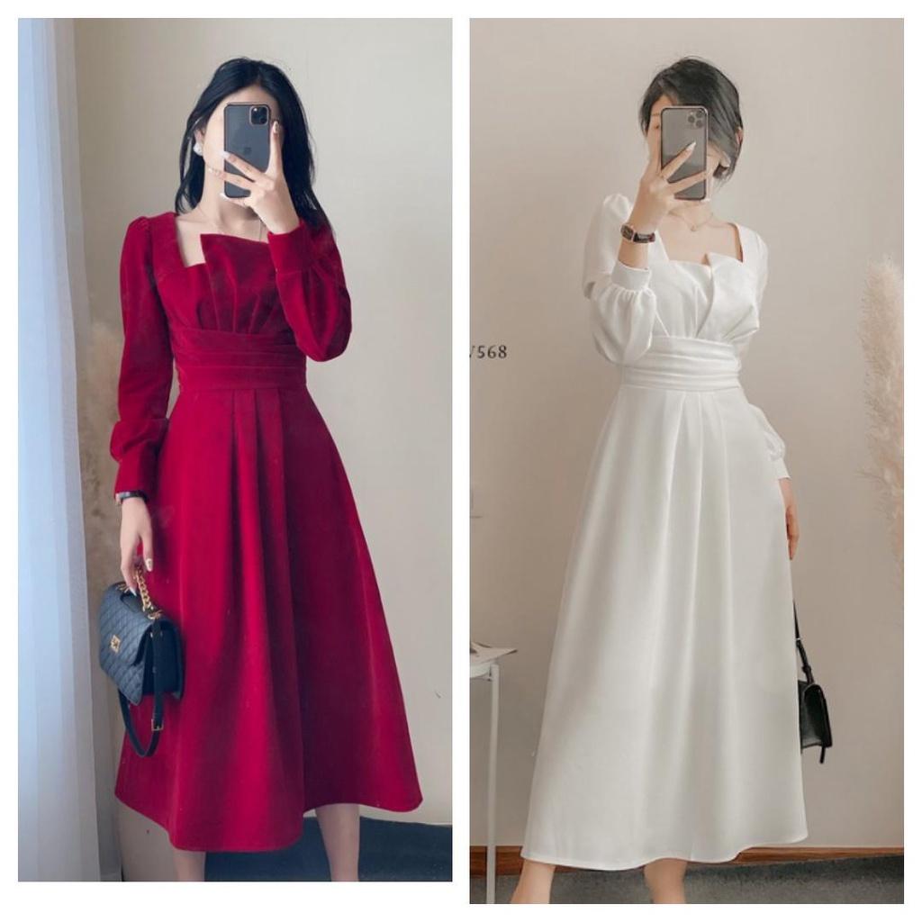 Đầm Dự Tiệc Xòe Tay Phồng Ôm Eo Cách Điệu BY8334