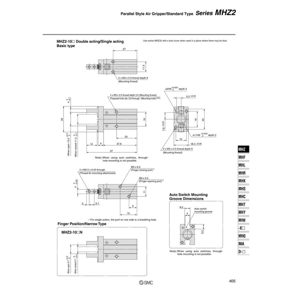 xylanh kẹp SMC MHZ2-10D, MHZ2-10S, MHZL2-10D