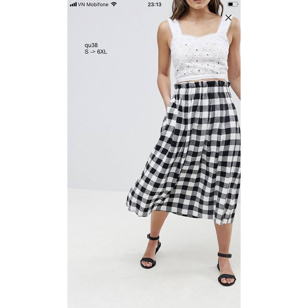 SKIRT126 CHÂN VÁY MIDI SỌC CARO