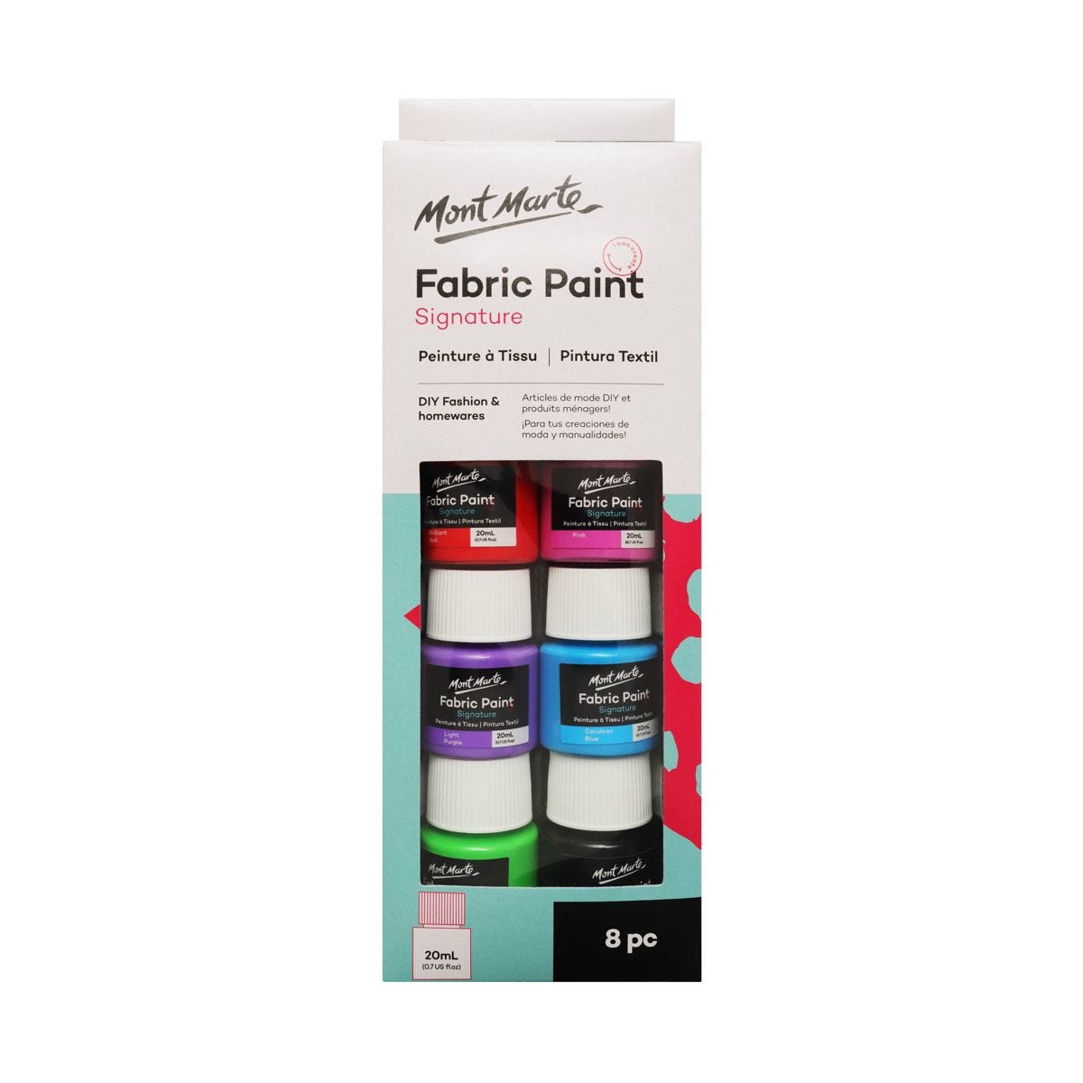 Bộ Màu Vẽ Vải Mont Marte 8 màu x 20ml - Fabric Paint Set Signature - PMHS0022