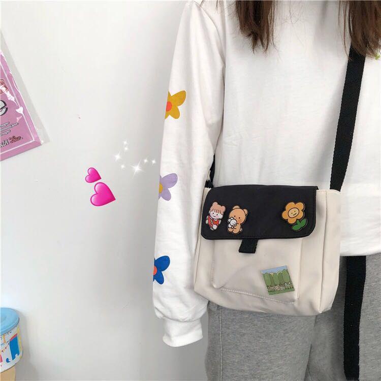 InsJapanese-Style Harajuku Cute Vintage Soft Sister Sling Canvas Bag Female Student Korean-Style One-Shoulder All-match