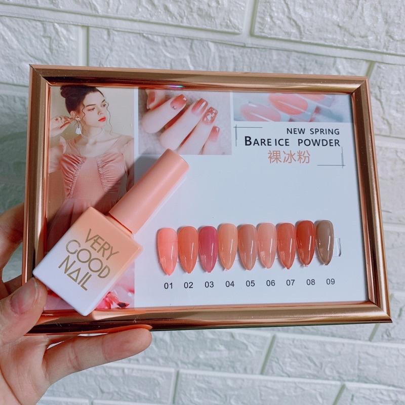 Sơn thạch 9 màu verygood nail chai hồng, sơn thạch mini tặng kèm bảng màu