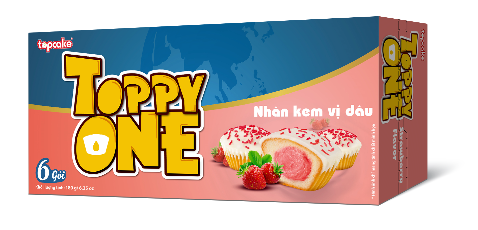 Bánh cupcake cao cấp TOPPY ONE phủ sô cô la trắng nhân kem dâu 180g