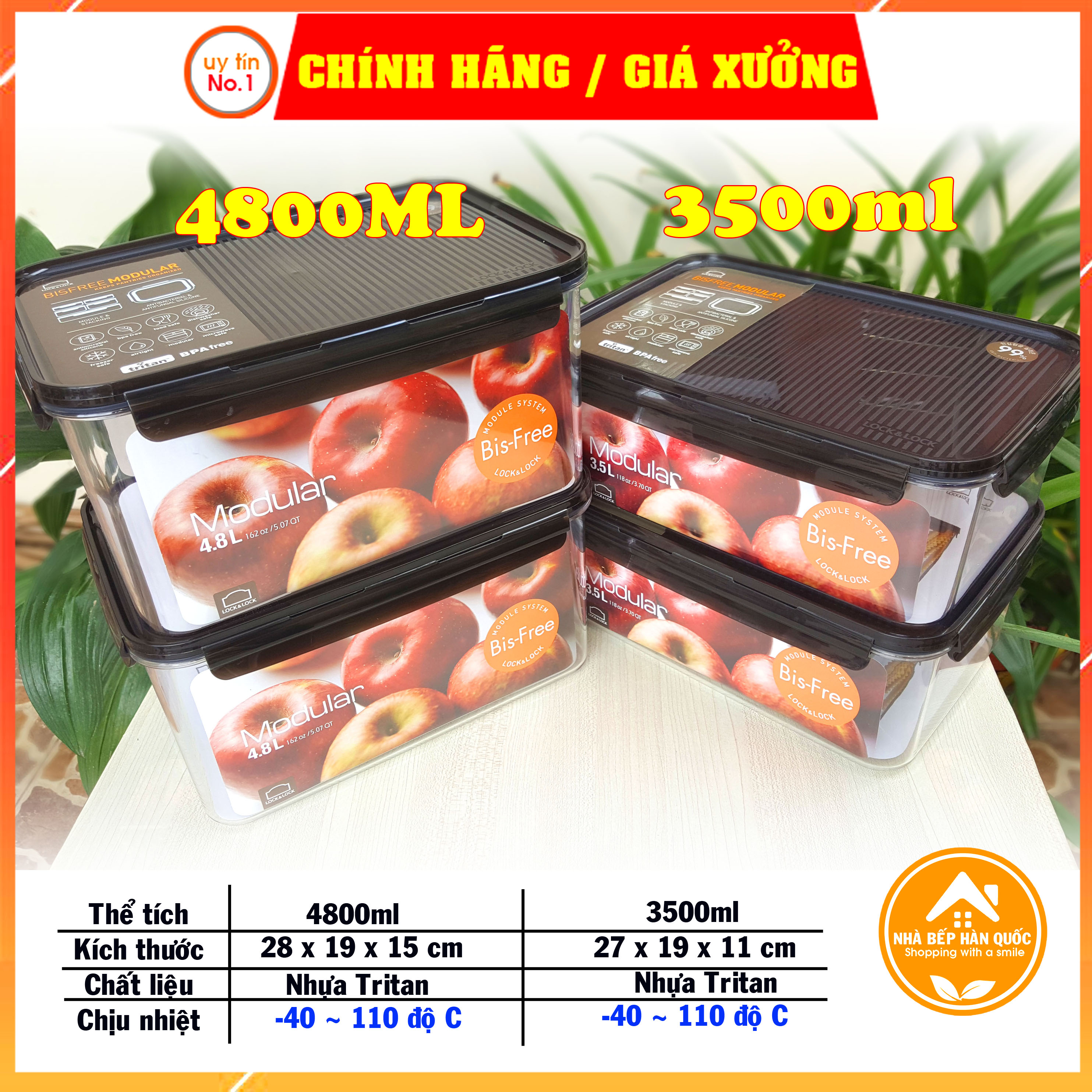 Hộp bảo quản thực phẩm Lock&Lock Bisfree Modular LBF408 4800ml LBF407 3500ml