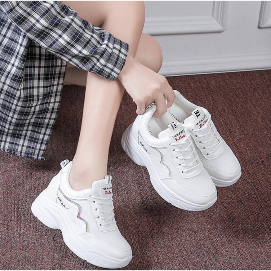 Giày thể thao nữ , giày sneaker nữ độn đế AA OKK 5cm nhũ lấp lánh đường viền đế sóng hàng cao cấp cực đẹp và êm chân