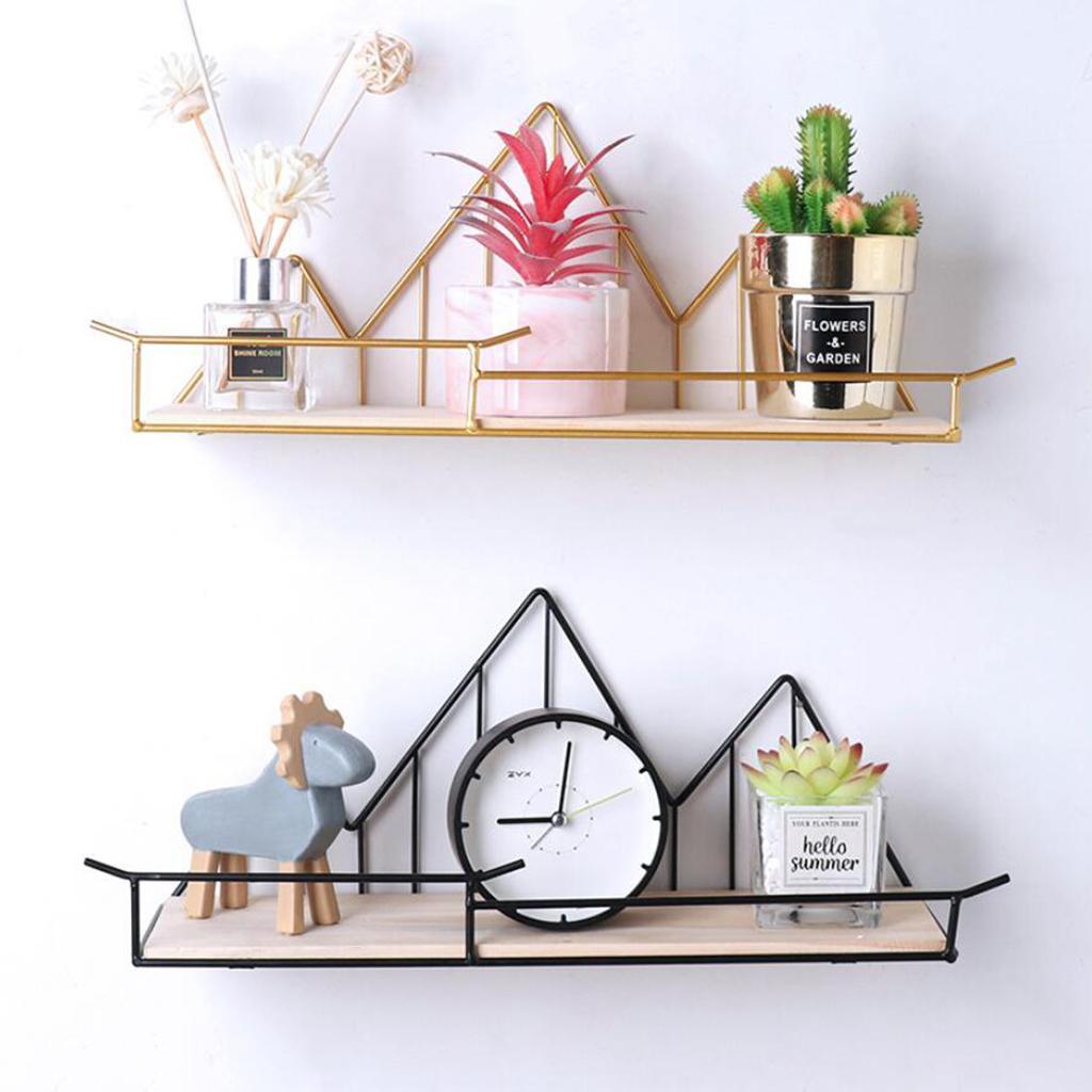 Nordic Style Iron Wood Wall Shelf Rack Shelf Wall Mount Display Organizer Black