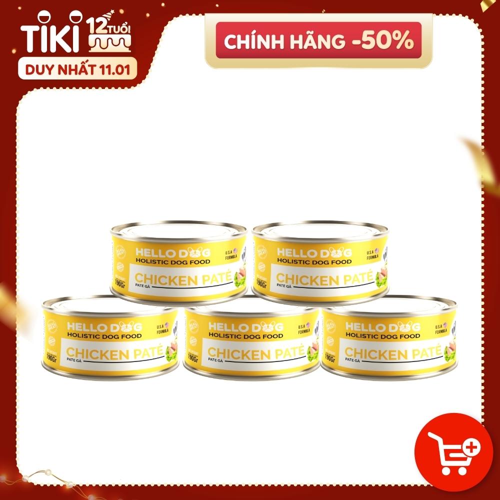 (Combo 5 Lon) Pate Tươi Cho Chó Vị Gà - Hello Dog Chicken Pate 190G