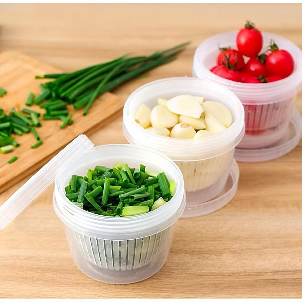 Combo 5 Hộp Đựng Hành Tỏi Gừng Để Tủ Lạnh Tròn Có Lỗ Thoát Nước Và Nắp Kín Tránh Mùi Tiện Lợi