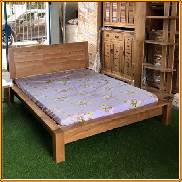 Giường ngủ Juno sofa gỗ sồi mặt gỗ màu tự nhiên