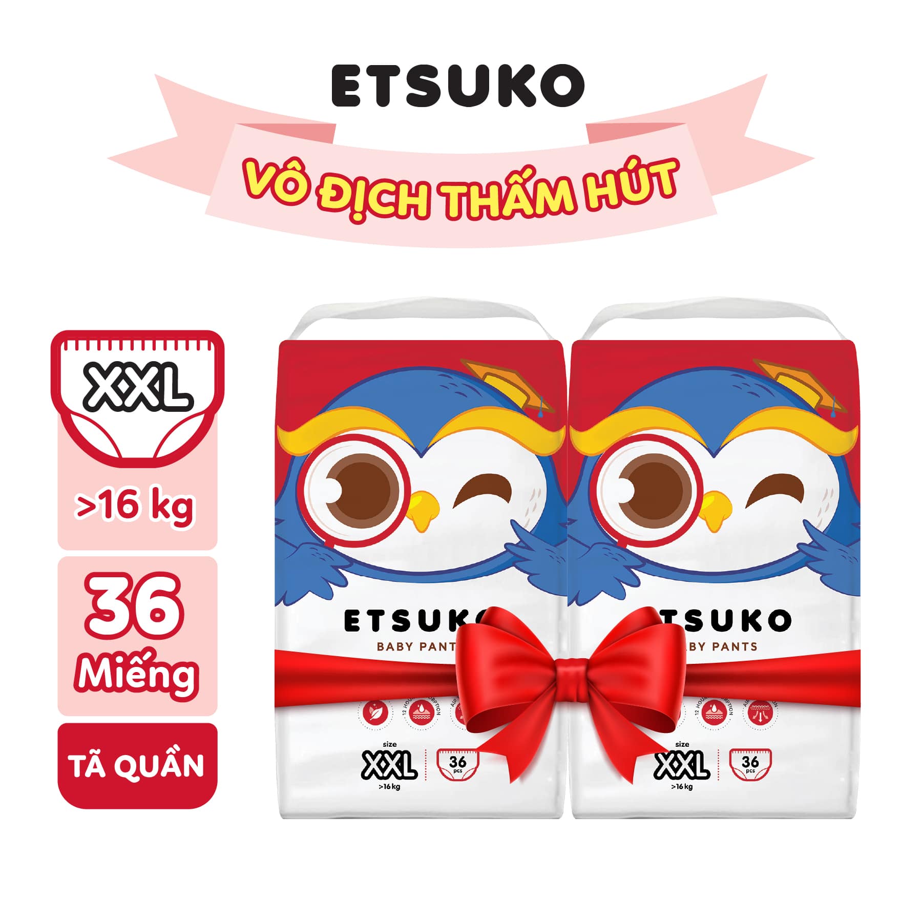 Combo 2 bịch tã quần Etsuko size XXL 36 pcs