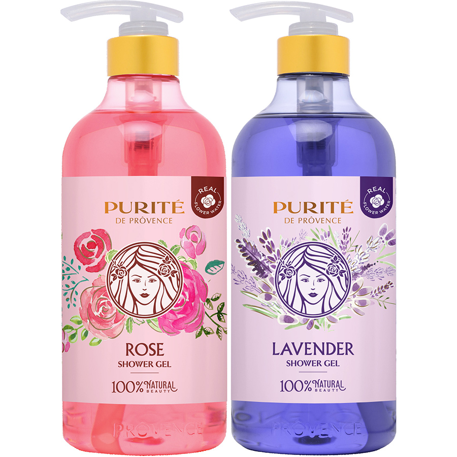 Combo 2 Sữa Tắm Purité De Prôvence Hoa Hồng + Hoa Oải Hương 850ml