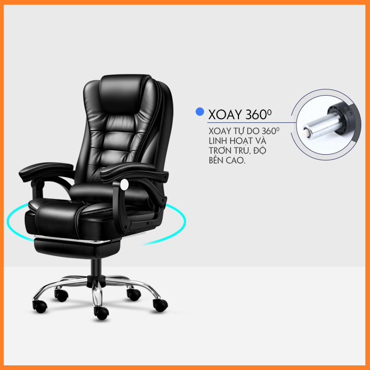 Ghế Văn Phòng Cao Cấp. Ghế Giám Đóc HC148. Có Massage Lưng 5 Điểm. Ghế Công Sở Chân Xoay 360° Có Gác Chân, Ngả Lưng.