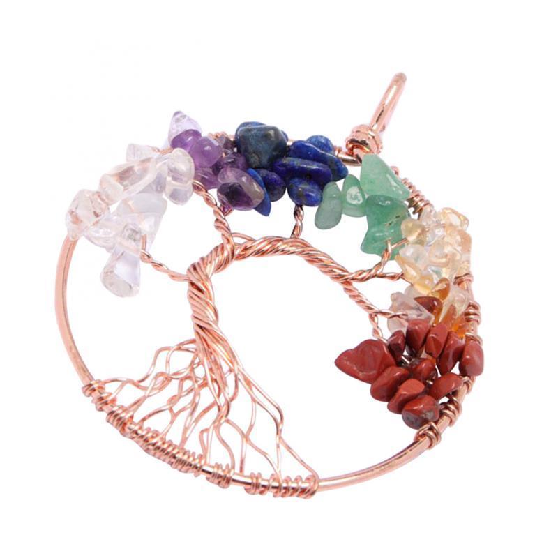 Tree of Life Pendant Crystal Necklace Gemstone Fashion Jewelry Pink