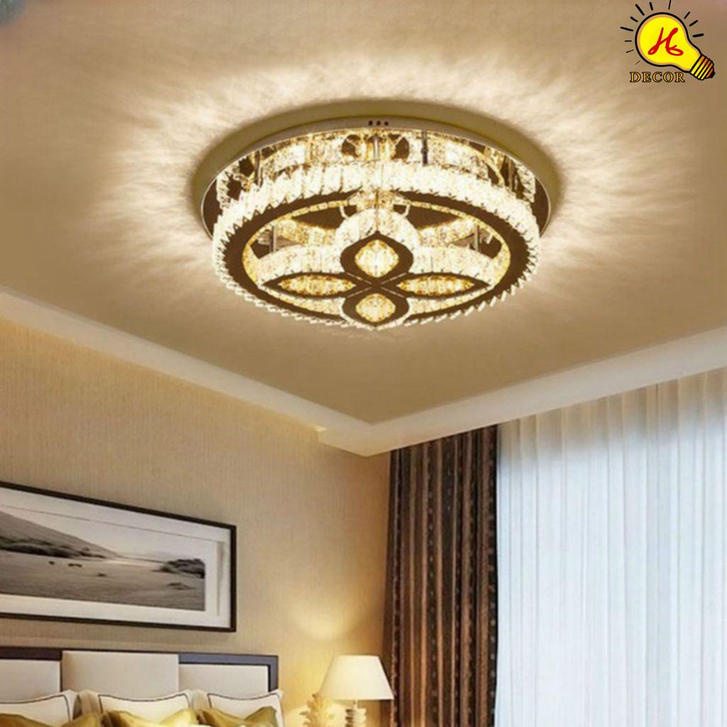Đèn ốp trần pha lê phòng khách, phòng ngủ HQ - mã PLM23401 - ánh sáng 3 màu sang trọng, tiết kiệm HQ DECOR (HÀNG NHẬP KHẨU)