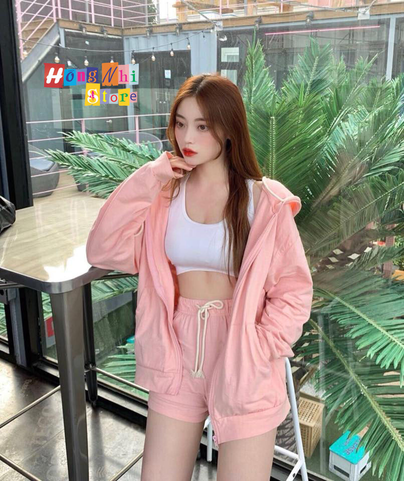 Áo Khoác Hoodie Zip Trơn Oversize Ulzzang Unisex Hoodie Dây Kéo Màu Hồng Dáng Rộng - MM