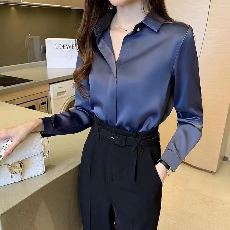 Áo Sơ Mi Lụa Satin Hồng Thiết Kế Phong Cách Châu Âu SM63 - Hàng Quảng Châu Cao Cấp