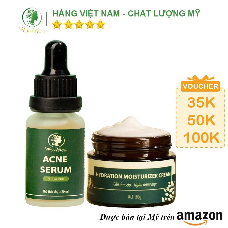 Bộ trắng da, sạch mụn cơ bản Wonmom ( 1 Kem cấp ẩm + 1 Serum mụn )