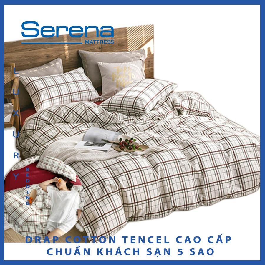 Bộ Chăn Ga Trải Giường Cotton Tencel SERENA Set Chăn Ga Gối 5 Món Drap Phủ Giường Cao Cấp – Hệ Thống Nệm