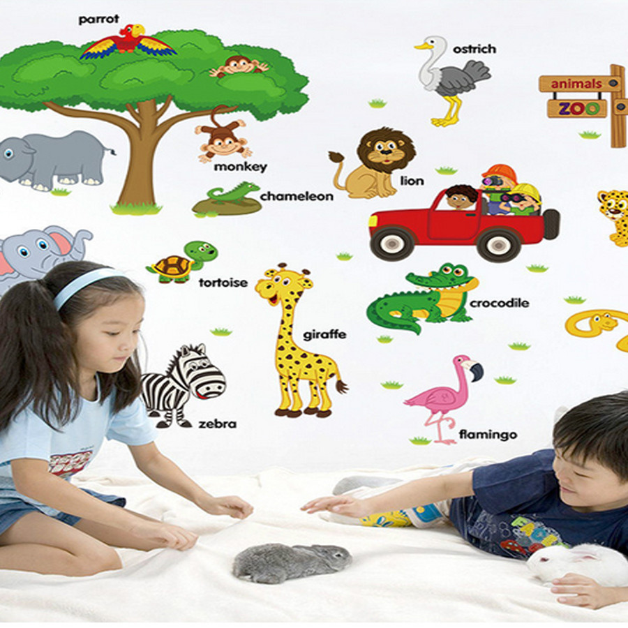 Decal dán tường cho bé thú tiếng anh sk9084