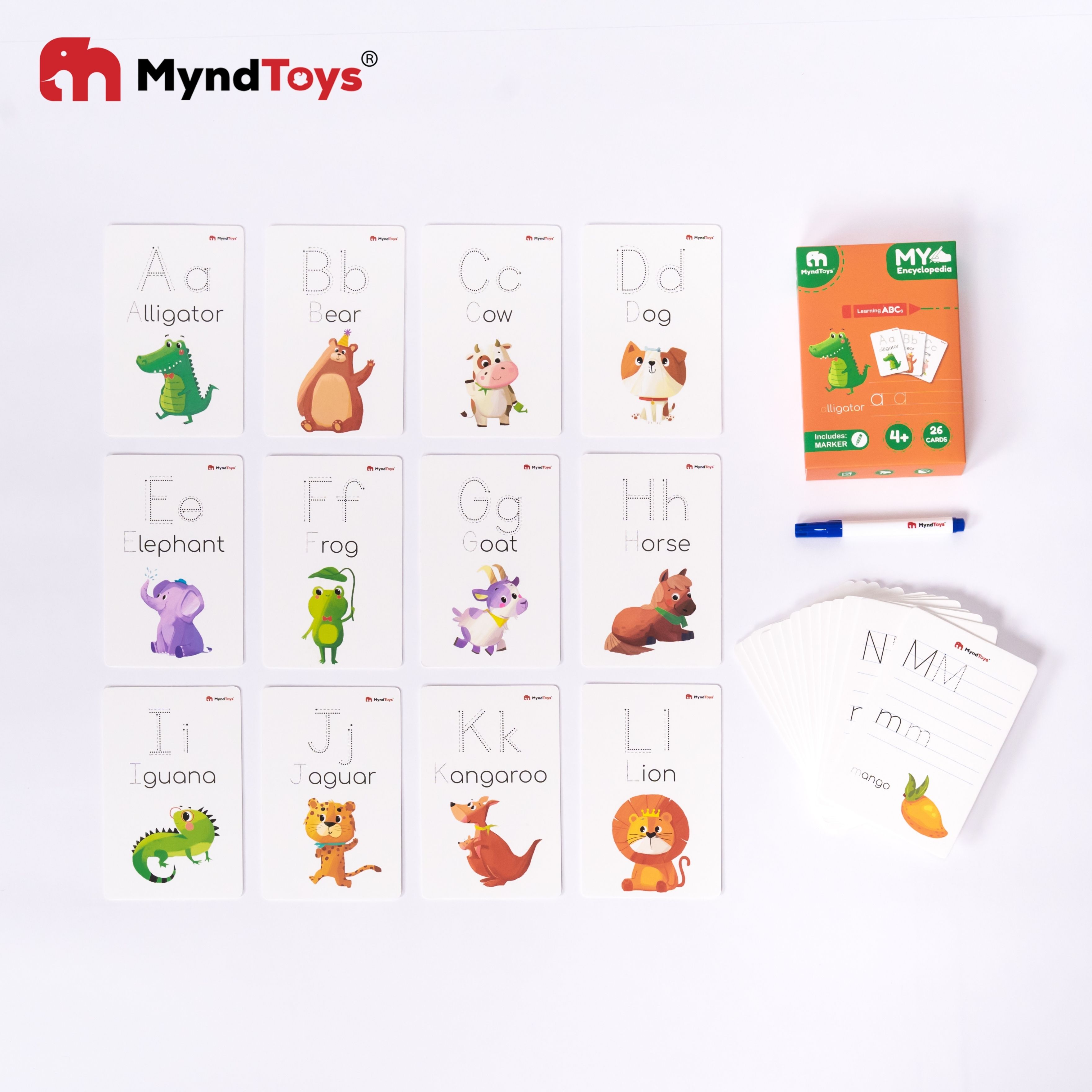 Bộ 26 thẻ luyện viết chữ Myndtoys dạy cho bé từ 4 tuổi nhận biết mặt chữ, từ vựng mới thuộc chủ đề thế giới động vật