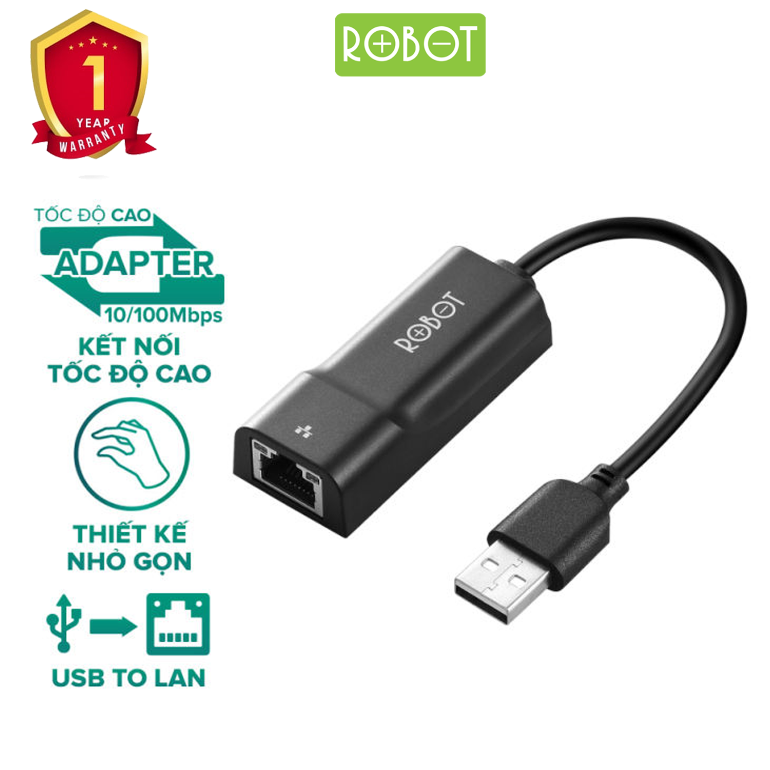 Thiết Bị Chuyển Đổi Ethernet Adapter ROBOT EA10 USB 2.0 To LAN Tốc Độ 10/100Mbps - Hàng Chính Hãng