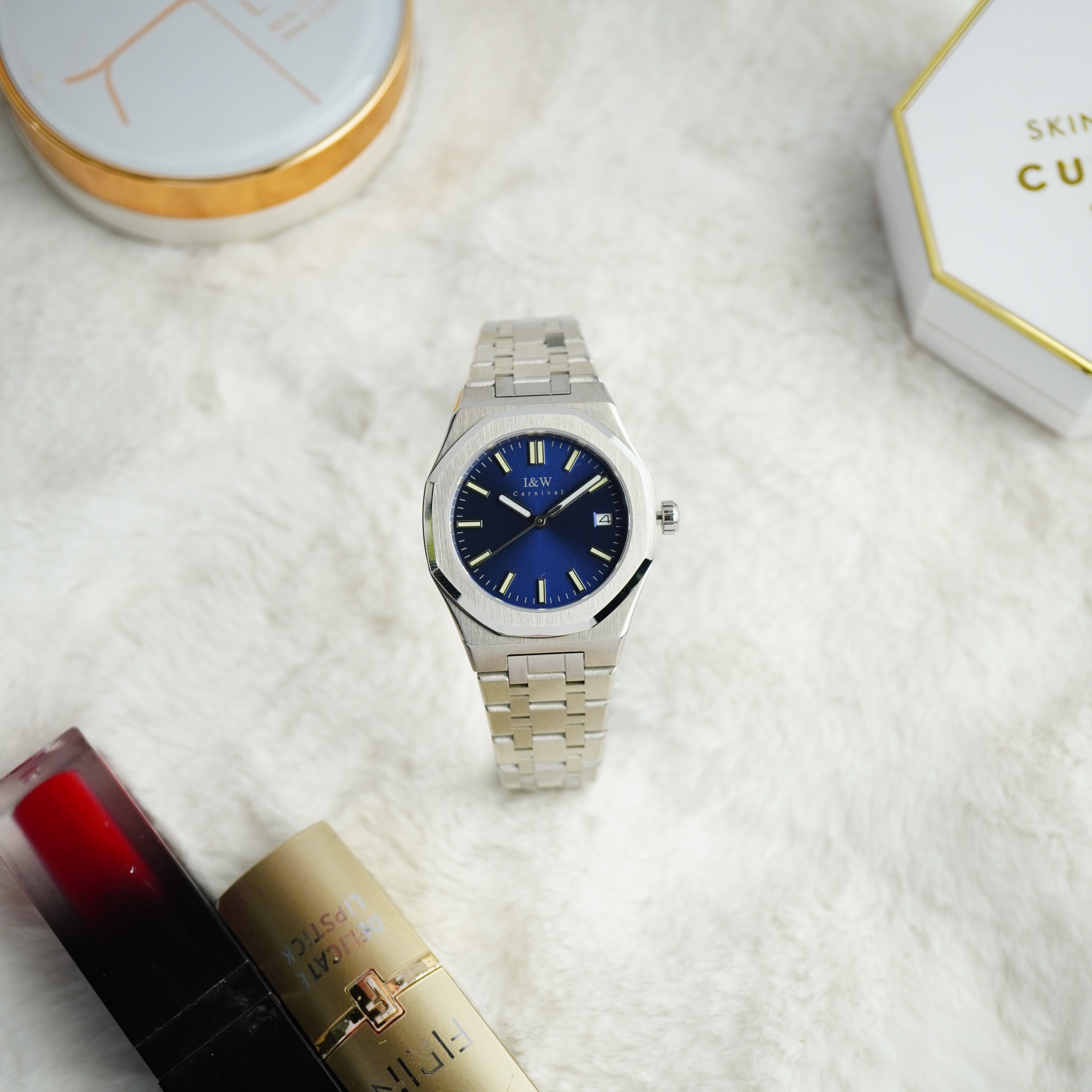 Đồng hồ nữ chính hãng I&amp;W Carnival 55793L-T2,Kính sapphire,chống xước ,Chống nước30m,bảo hành chính hãng ,Máy điện tử (pin),dây thép
