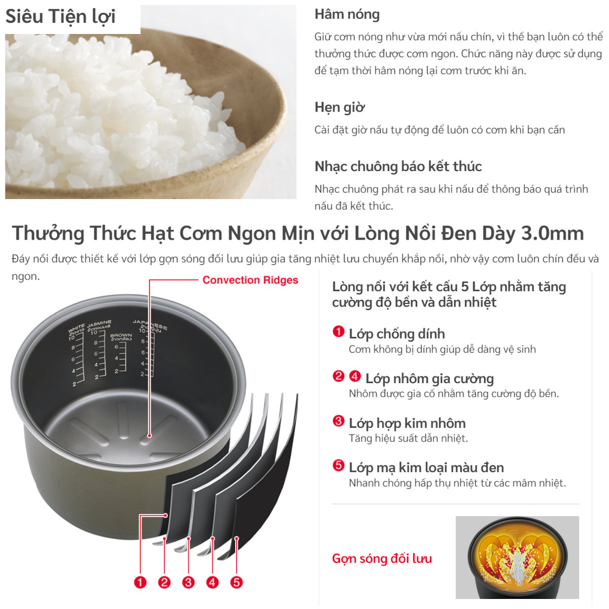 Nồi cơm điện tử 1.8 lít Hitachi RZ-D18WFY (BK) công nghệ Double Cook, sản xuất Thái Lan - Hàng chính hãng