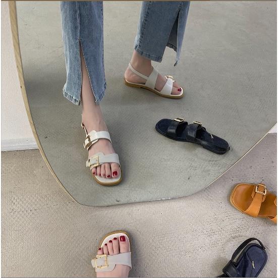 Sandal đế bệt 2 khóa đồng style ullzang Hàn Quốc cho mùa hè G105