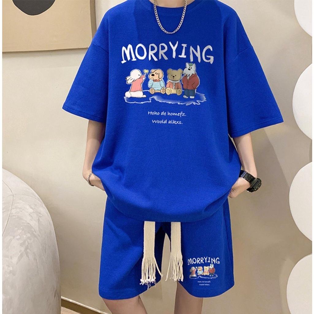 Bộ quần áo xốp MORRYING nam nữ cộc tay chất cotton xốp thái mềm mịn thoáng mát mặc nhà đi chơi phong cách hot 2023