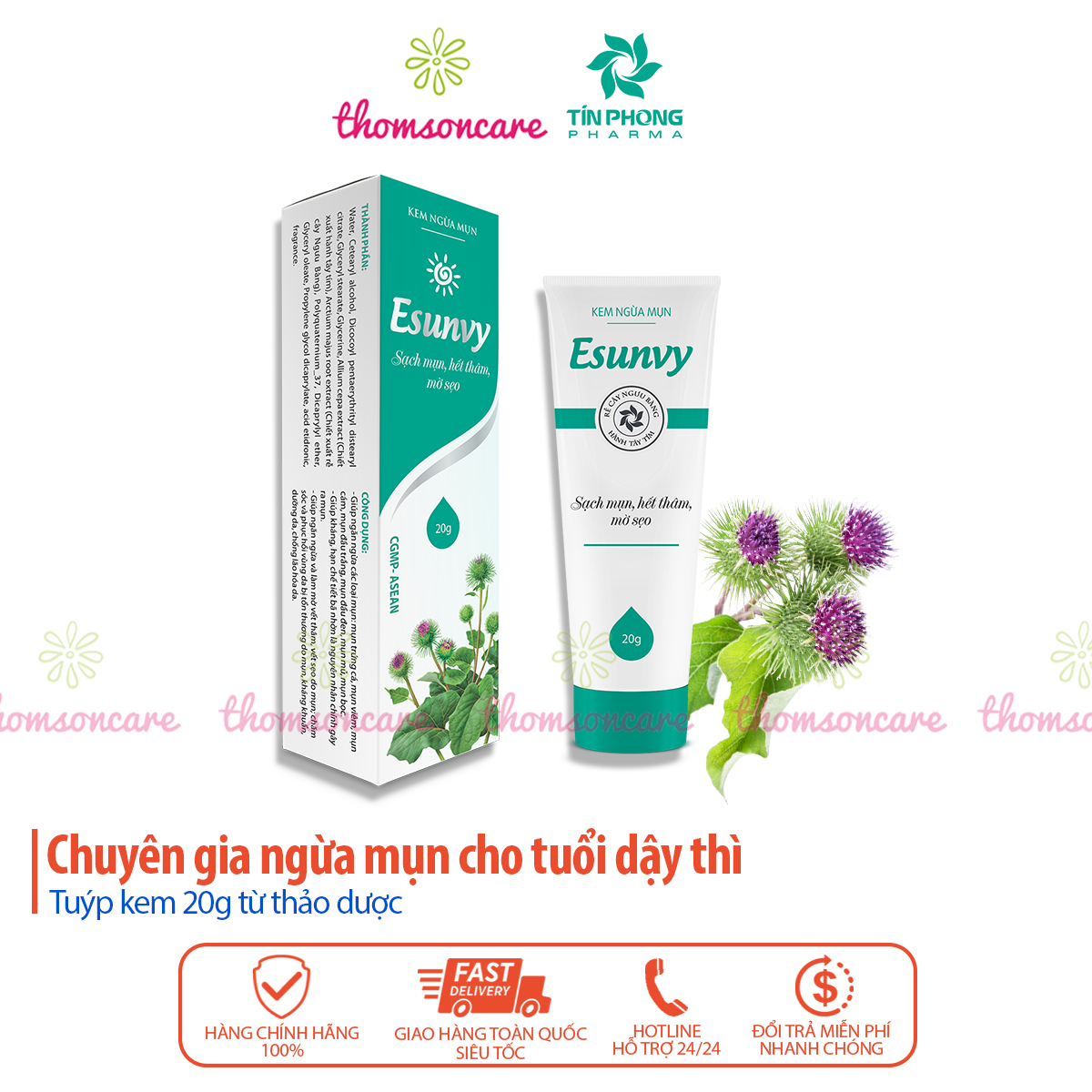 Kem bôi ngừa mụn Esunvy - Tuýp 20g từ thảo dược - Ngăn ngừa các loại mụnn, trứng cá, mờ thâm sẹo, hạn chế tiết bã nhờn