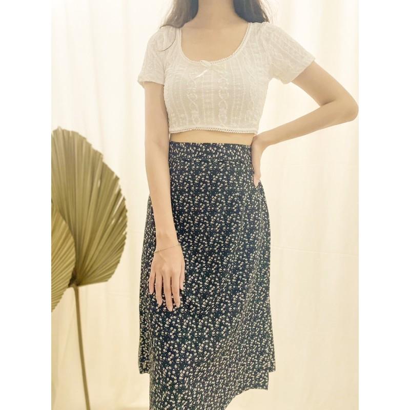 Pearl Set váy hoa nhí đen trắng