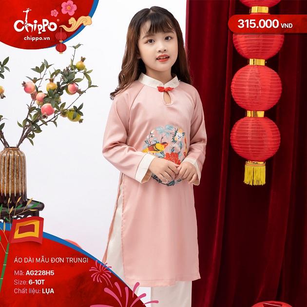 Áo dài bé gái Tết Chippo dáng cách tân mẫu mới 2023 cho bé gái 6 7 8 9 10 tuổi từ 21-35kg Quần áo trẻ em