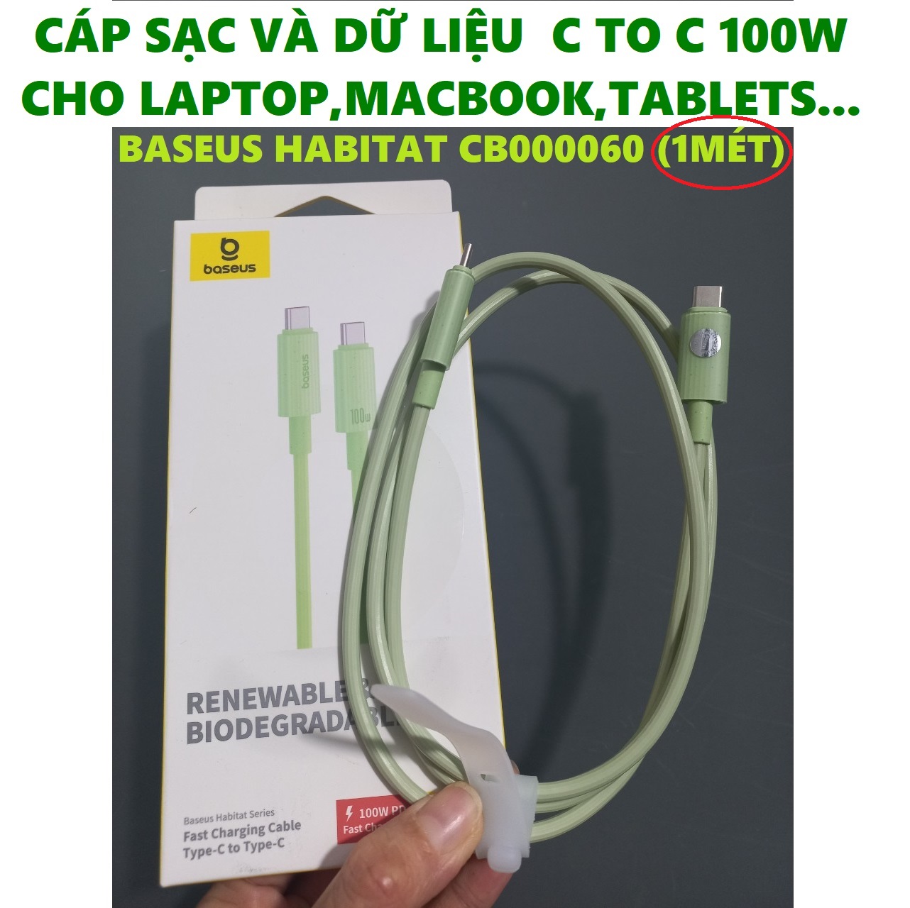 Dây sạc nhanh 2 đầu type C 100W cho laptop macbook vật liệu thiên nhiên siêu bền Baseus Habitat CB000060_ Hàng chính hãng