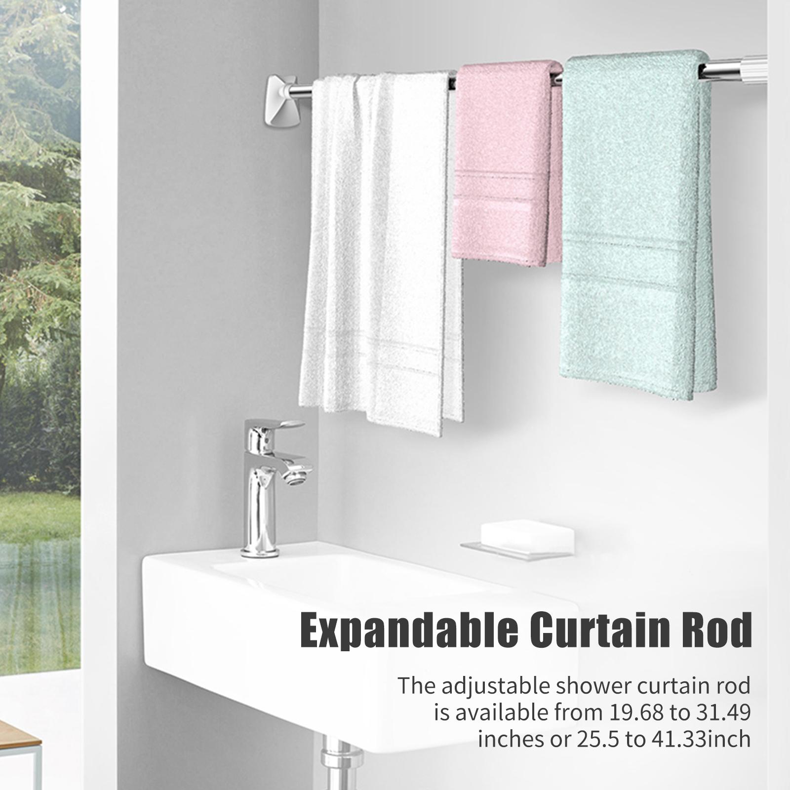 No Drilling Tension Curtain Rod 26-42 Inch Extendable Curtain Rod No Rust Bath Closet Hanging Pole for Window Bathroom