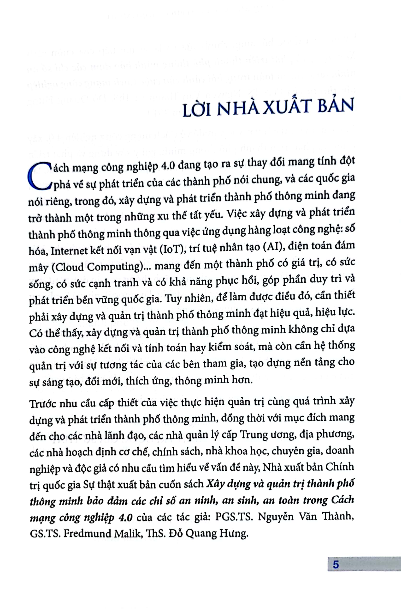 Xây dựng và quản trị thành phố thông minh bảo đảm các chỉ số an sinh, an toàn trong Cách mạng công nghiệp 4.0