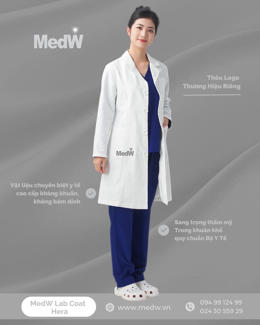 MedW Hera Lab Coat Áo (Nữ) Áo Blouse Bác Sĩ Thẩm Mỹ Da Liễu Nha Khoa, Trang Phục Y Tế Phòng Khám Bệnh Viện Chuyên Khoa Đa Khoa Thiết Kế Pháp Trang Trọng Vật Liệu Kaki Nhật Chuyên Biệt Y Tế Không Bám Dính Chống Thấm