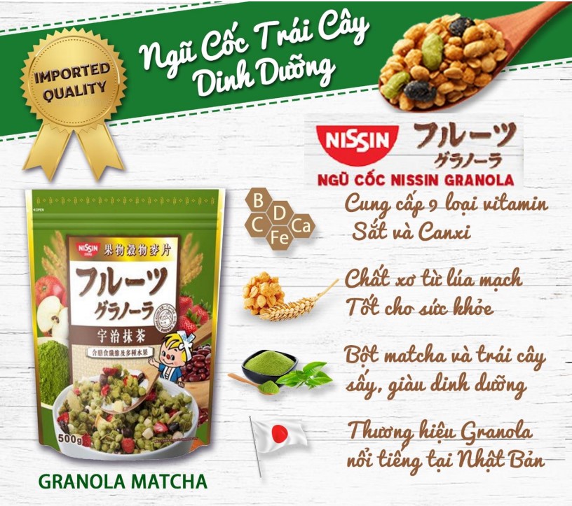 NGŨ CỐC DINH DƯỠNG NISSIN GRANOLA MATCHA 500G