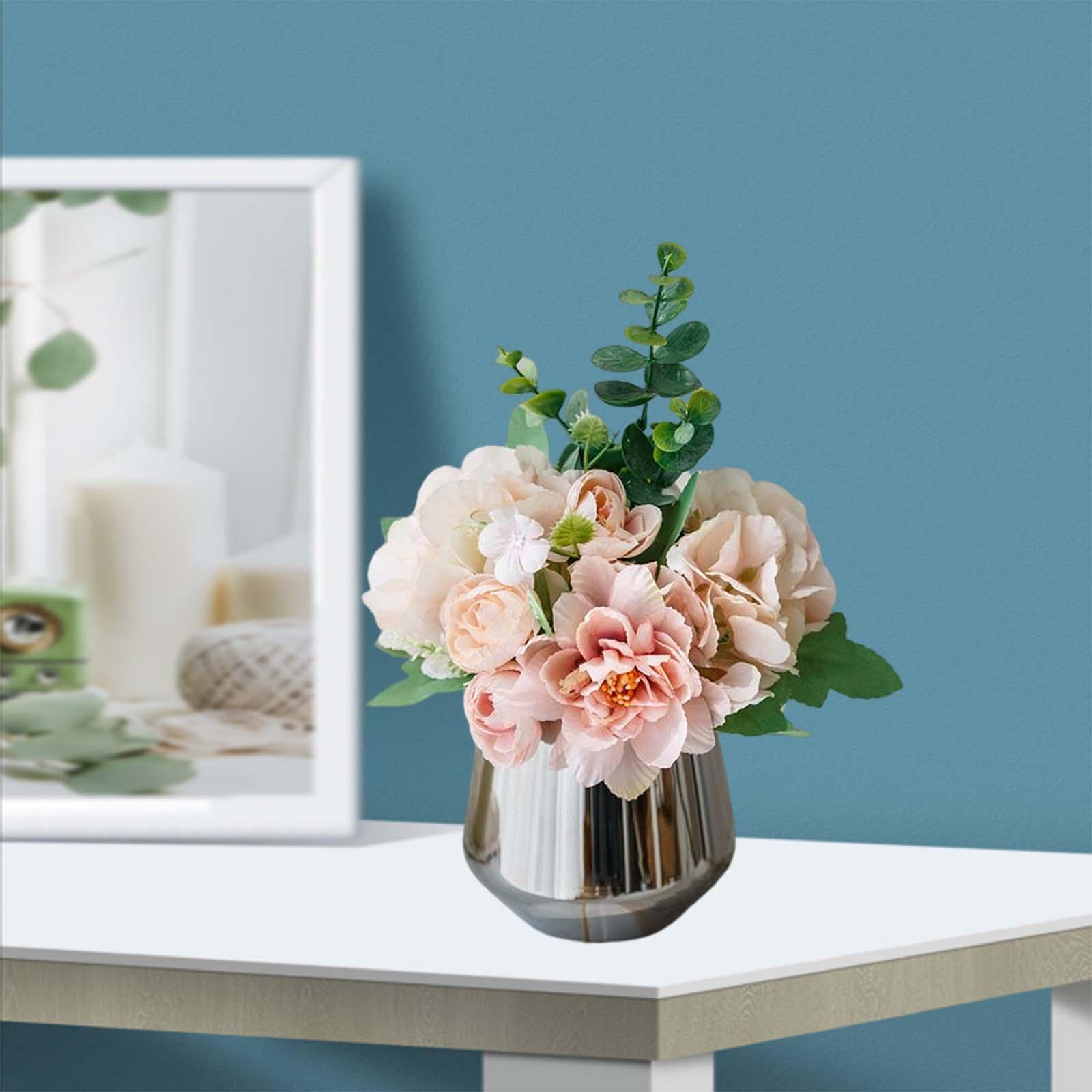 Mini Artificial Flowers Hydrangea Bonsai with Vase for Festival Garden Decor
