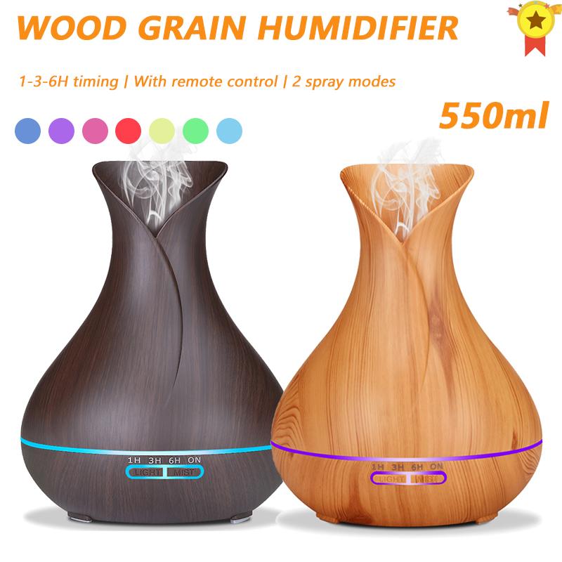 550Ml Vân Gỗ Khuếch Tán Tinh Dầu Siêu Âm Thanh Máy Tạo Độ Ẩm Không Khí Máy Khuếch Tán Tinh Dầu Làm Thơm Phòng Máy Phun Sương Tạo Độ Ẩm Nồi Cơm Điện Từ Phun Sương Tạo Đèn LED
