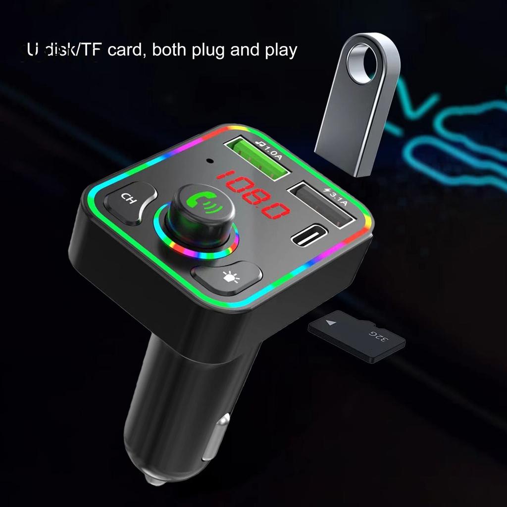 *QXDZ* F3 Hands-free Car Auto Charger Bluetooth 5.0 MP3 Player FM Transmitter with Colorful Light