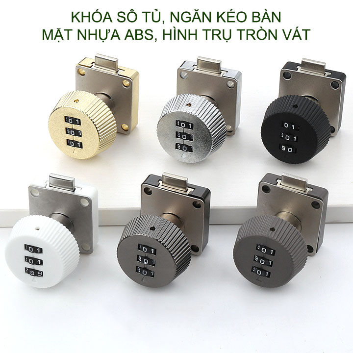 Khóa số ngăn kéo bàn, tủ, loại mặt tròn vát ABS20V dài 20mm với 3 mã số có thể thay đổi được