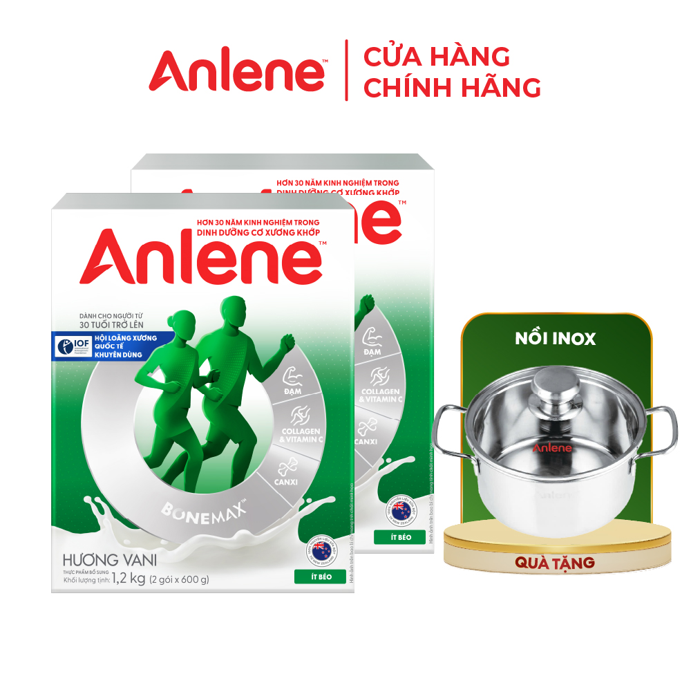 Combo 2 TPBS Anlene hương vani 1.2kg (trên 30 tuổi) tặng nồi inox