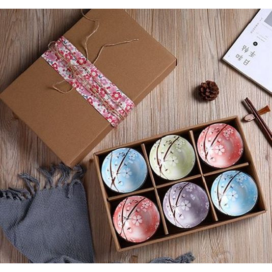 Bộ 6 chén cơm sứ phong cách Nhật Bản hoa văn bốn mùa rực rỡ