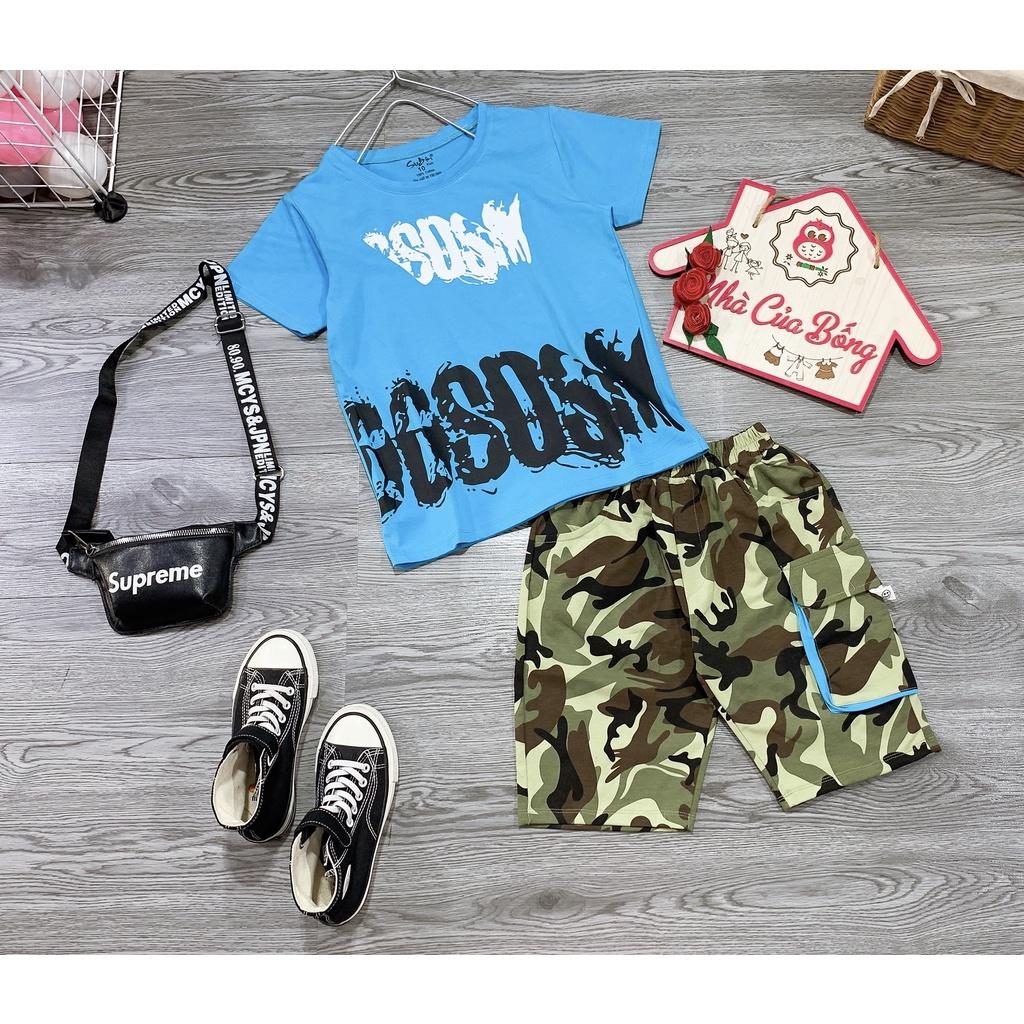 Bộ bé trai áo tay ngắn phối quần lính size 24 - 40 kg