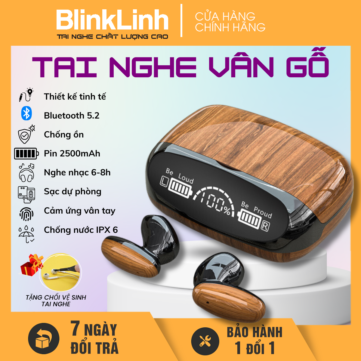 Tai Nghe Vân Gỗ Kiêm sạc dự phòng BL35